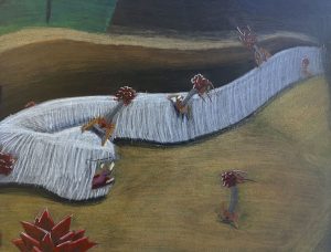 An imaginary siphonophore is being attacked by oversized, imaginary bacteriophages